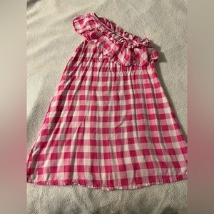 EUC candy pink 1 shoulder ruffle gingham dress girls L Barbie Farmhouse Fall